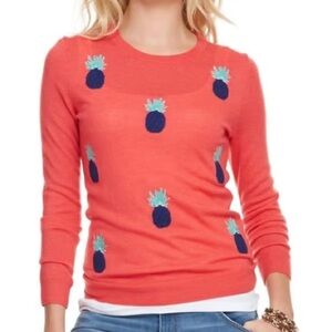 Vineyard Vines Womens Merino Wool Sweater Coral Pineapple Size M Lightweight